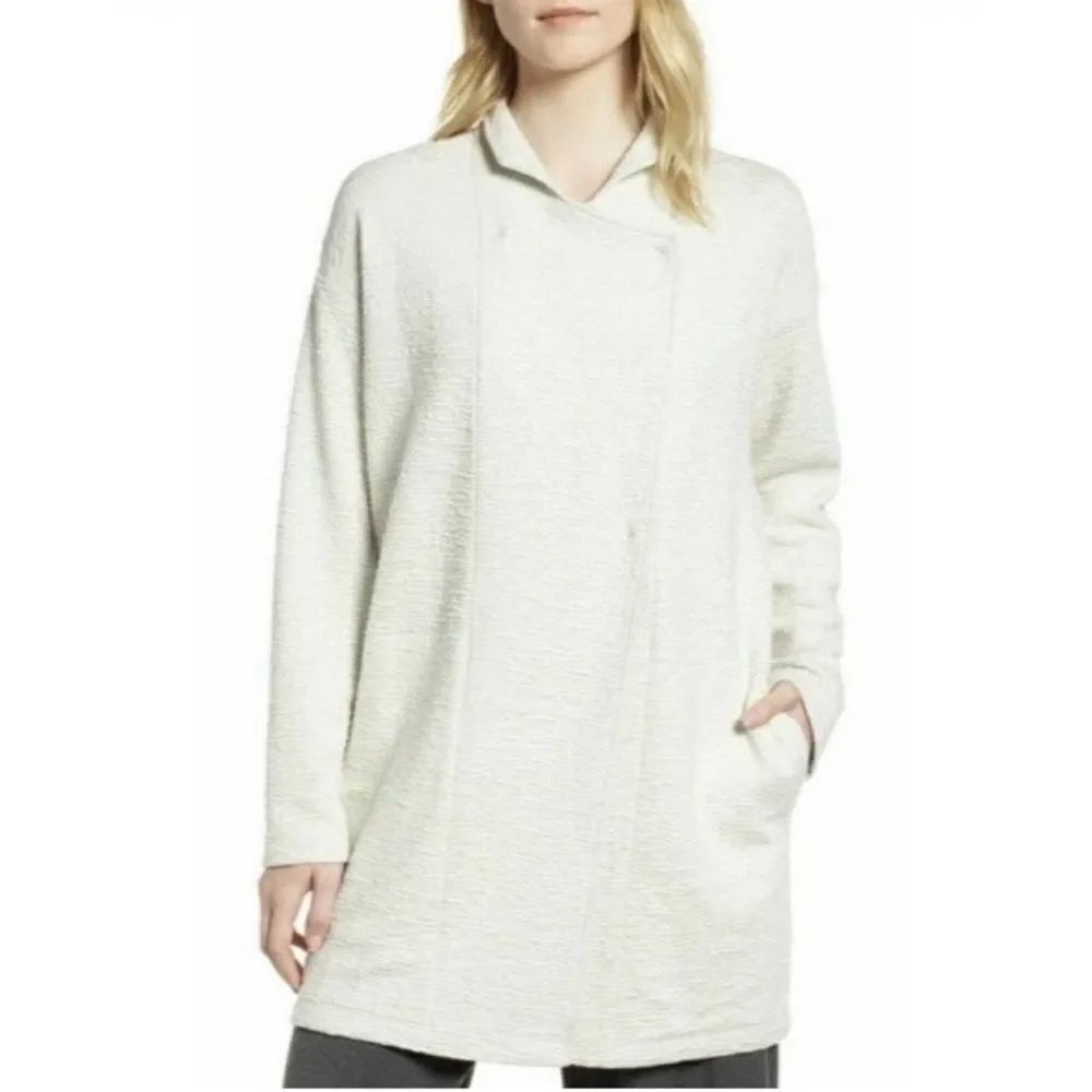 Eileen Fisher Off White Snap Closure Classic Fit Textured Jacket Size M